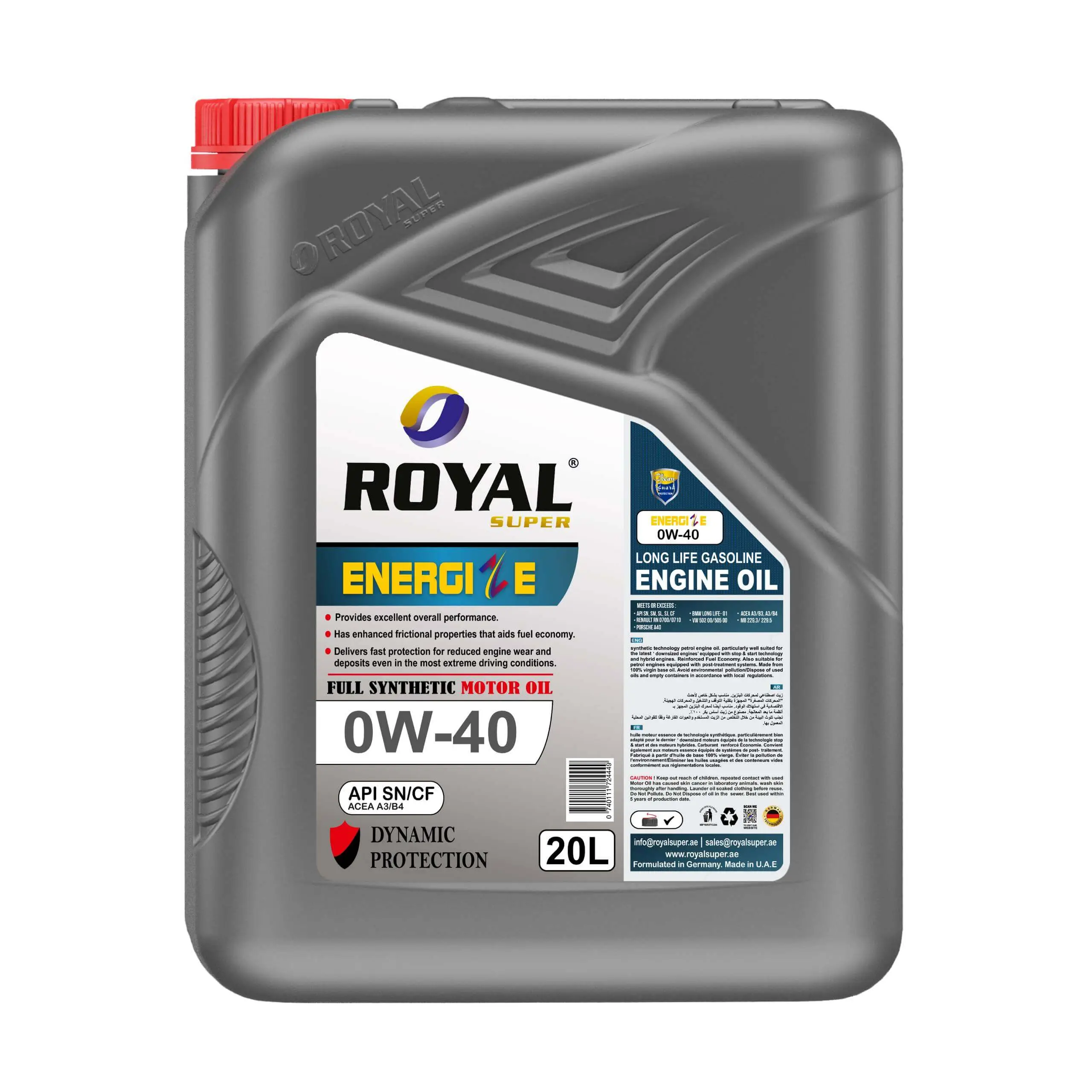 Royal Super Lubricants Engine Oil 0W-40 API SN/CF for Petrol Vehicle 20 Liter
